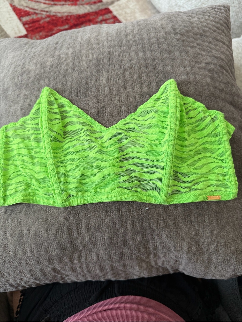 Savage X Fenty Neon Green Lace Zebra Bandeau Bralette